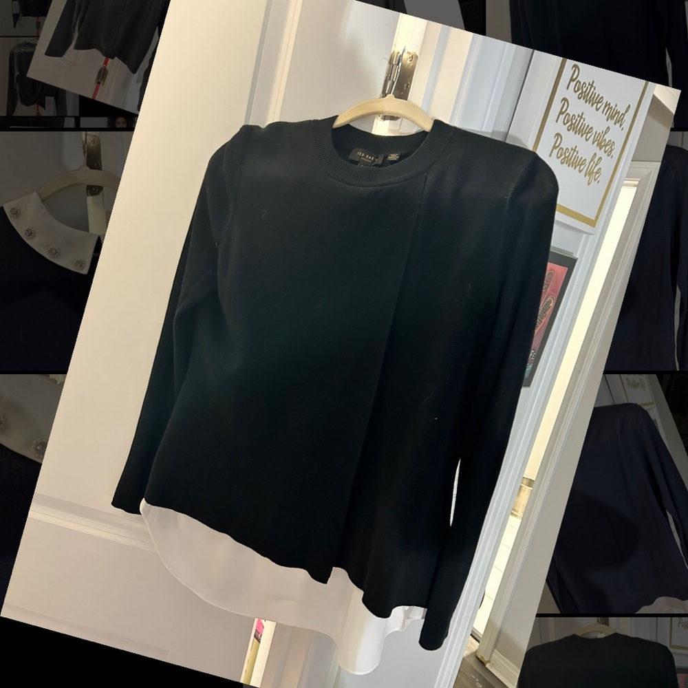 Ted Baker black swing sweater with white under layer. Size 8 (ted3)